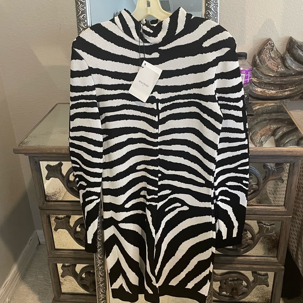 ❤️TRADED💋NWT BALMAIN zebra dress long sleeve COMING SOON France 44 - Picture 8 of 10